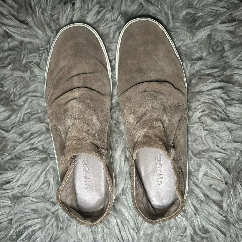 Vince neutral ruched suede slip on sneakers women’s shoe size 9